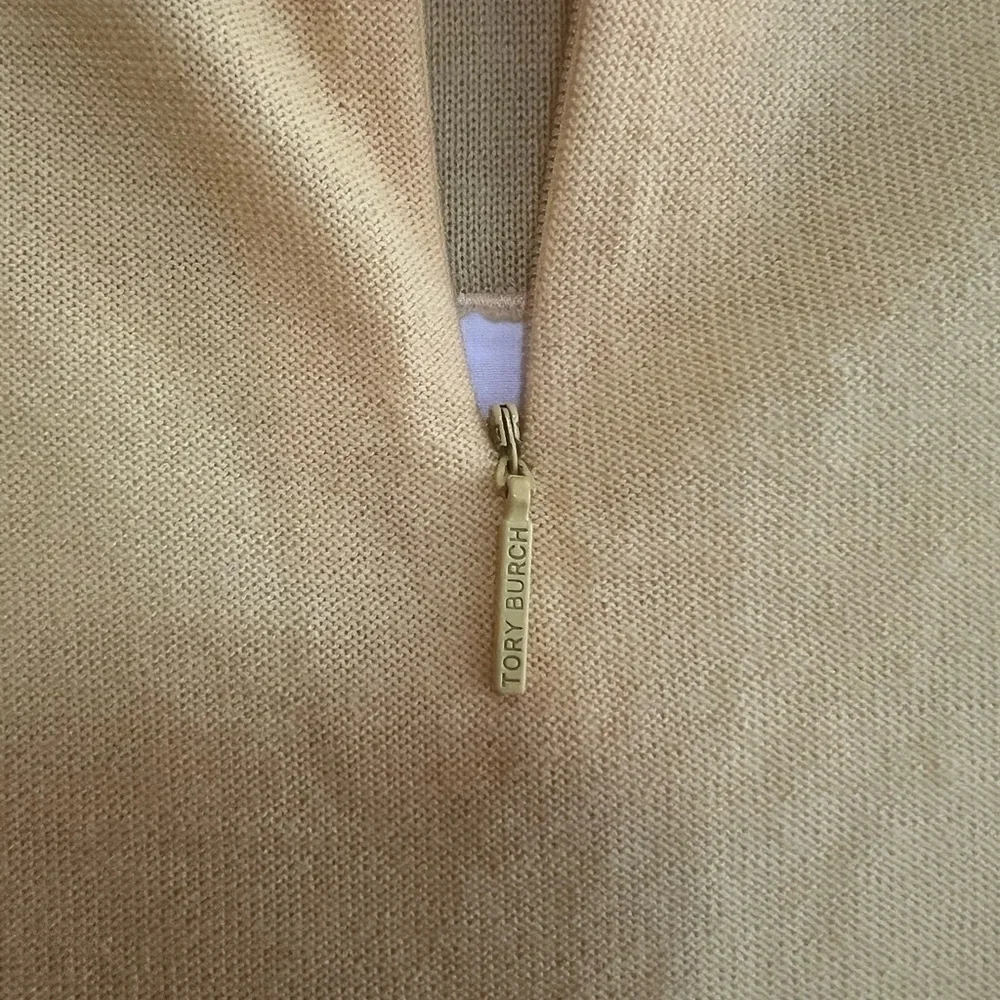 Tory Burch Edwina Embroidered Panel Merino Collared Sweater, Sun Yellow, S/P